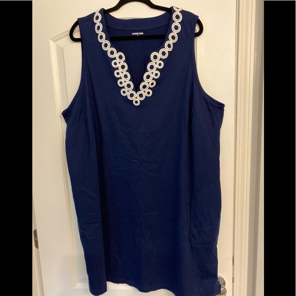 Land’s End Navy Blue with White Trim Swimsuit Coverup 3X EUC